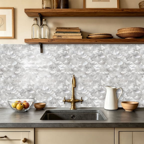 20 Pack Peel and Stick Wall Tiles,5.9" x 5.9"Faux Shell Mosaic Self-Adhesive Tile Stickers,Waterproof Backsplash for Kitchen Bathroom DIY Home Decor