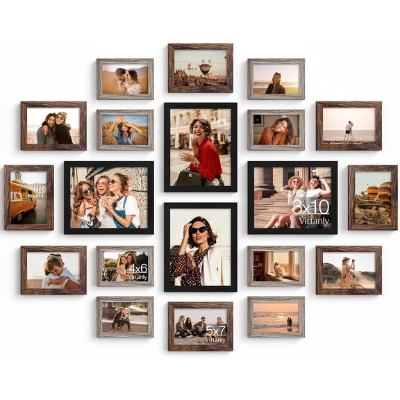 20 Pack Picture Frames Collage Wall Decor, Multi Sizes Including 4pcs 8x10, 8pcs 5x7 and 8pcs 4x6 Photo Frames, Gallery Frame Set for Wall or Tabletop Display, Black, Brown and Dark Grey
