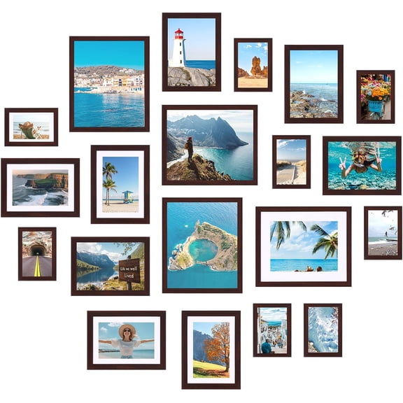20 Pack Picture Frames Collage Wall Decor Wall Frame Set for Gallery Wall Decor, Hanging or Tabletop Display, Assorted Picture Frames Including 8x10, 5x7, 4x6 Family Photo Frames, Brown