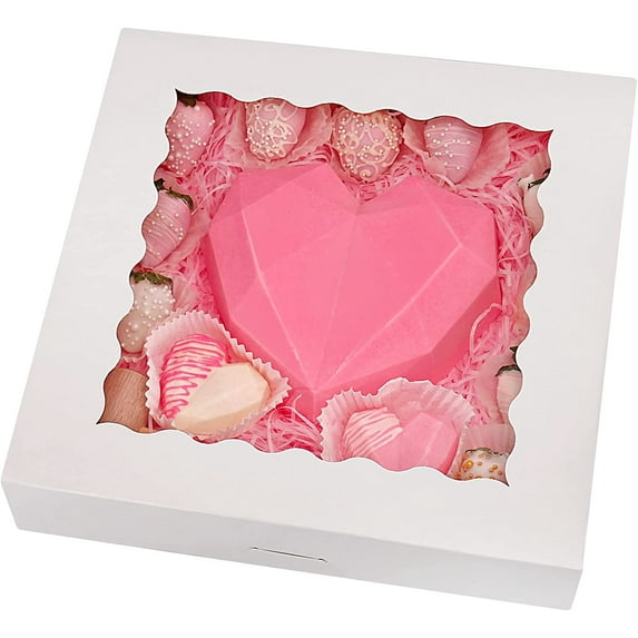 20-Pack Pie Boxes 12" x 12" x 2.5", Bakery Boxes with Window, White Cookie Boxes, Auto-Popup Treat Boxes for Pies, Muffins, Donuts and Pastries