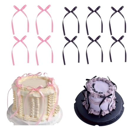 20 Pack Pink Bow Birthday Cake Decorations, Reusable Fabric Cupcake Toppers for Party & Desserts, Easy To Use
