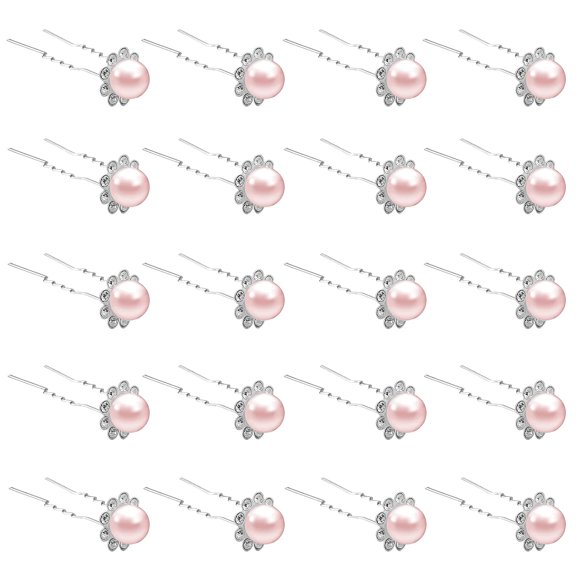 20 Pack (Pink) Pearl Crystal Hair Pins Flower Rhinestone Hair Clips for Bridal Wedding Women Hair Jewelry Accessories, with Clear Container