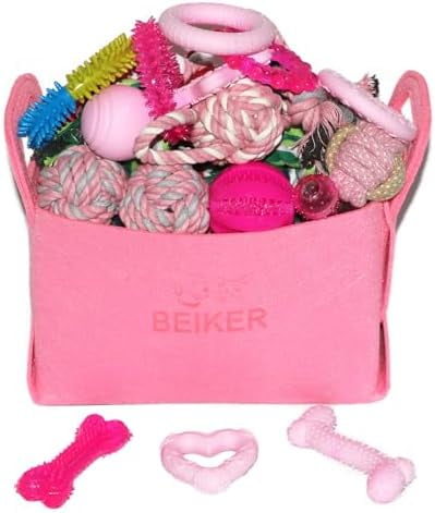 20 Pack Pink Puppy Chew Toys - Dog Teething Toys for Puppies, Puppy Toys Toothbrush with Ropes, Soft Dogs Toy Bundle for Small Dogs, Cute Interactive Dog Balls for Chewers