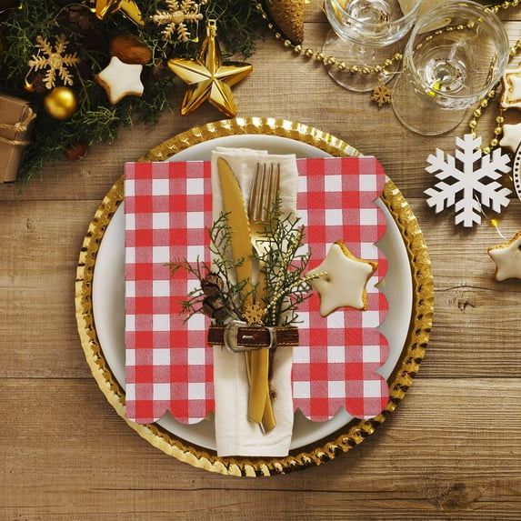 20-Pack Plaid Fall Napkins - Autumn Harvest Decor Thanksgiving Christmas Party Supplies Disposable Table Setting Seasonal Decorations(Red-20pc)