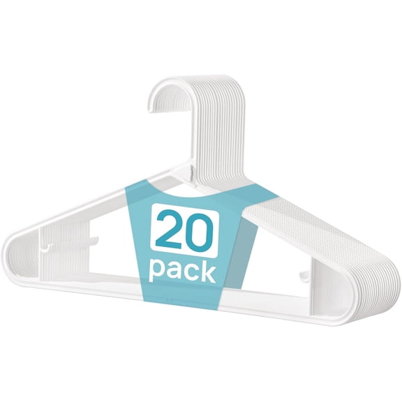 20 Pack Plastic Clothes Hangers, 16.7in Standard StackFit Hangers for T-Shirt, Coats, Jackets, Sweaters, Non-Slip Slim Hanger with Hooks, Space-Saving in Closet, Durable Clothes Organizers