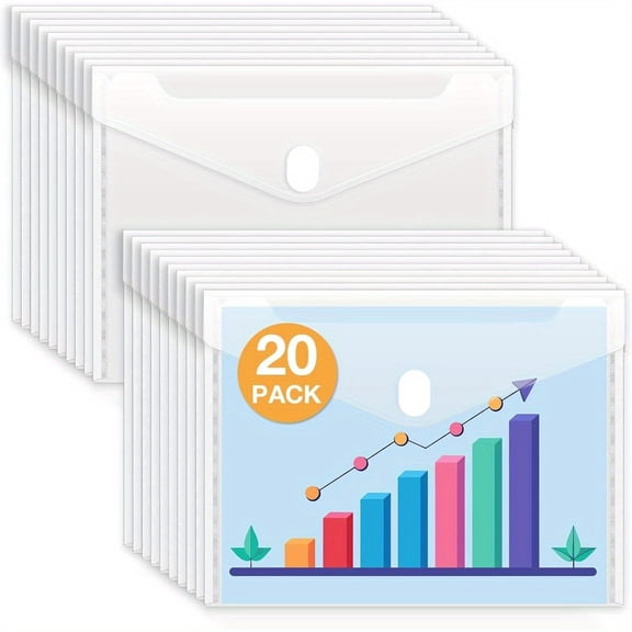 20 Pack Plastic Envelopes File Folders, Clear Folder Important Document Organizer, A4 Letter Size Bill Receipt Paper Holder Organizer Folder with Closure for Office