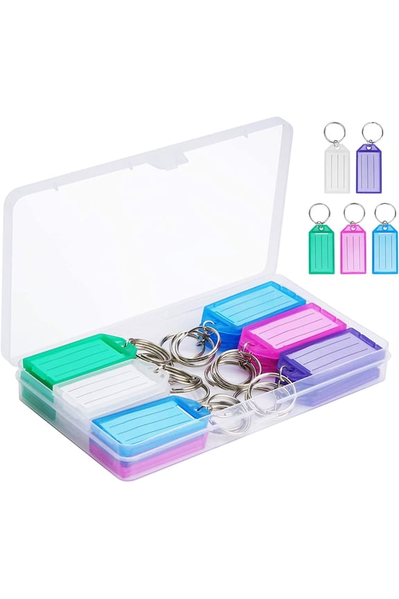 20 Pack Plastic Key Tags with Container, Key Labels with Ring and Label Window, 5 Colors