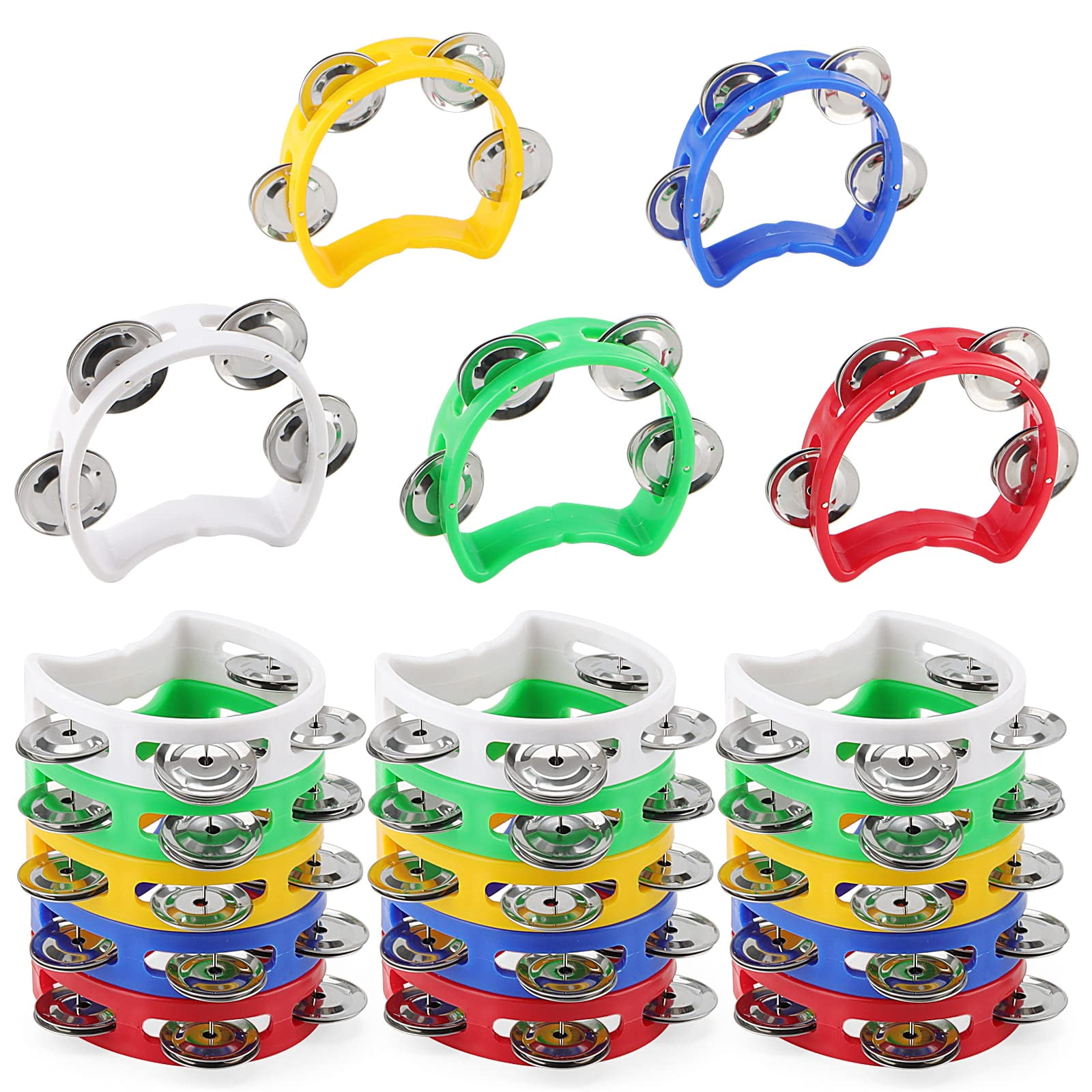 20 Pack Plastic Percussion Tambourine  4 Inch Half Moon Musical Tambourines With 4 Bells Mini Handheld