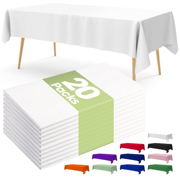 20 Pack Plastic Table Cloth Disposable, 54 x 108 Inch Rectangle Cover for Banquet Picnic Party Decoration, Leakproof White