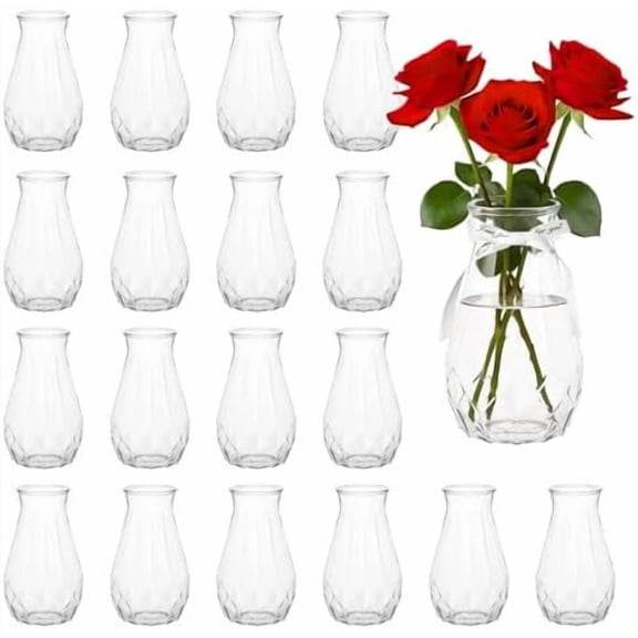 20 Pack Plastic Vases, 6 Inch Bulk Clear Acrylic Vase with Wrapping Ribbon, Small Plastic Vases for Centerpiece Flowers Home Wedding Party Decorations$$Home Decor, Kitchen, & Other