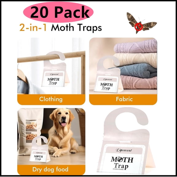 20 Pack Powerful Pantry Moth Trap with Pheromone Attractant and Sticky Glue, Long-Lasting Moth Traps for Pantry, Kitchen, Food Storage, and Closet, Effective Pest Control, Non-Toxic and Easy-to-Use