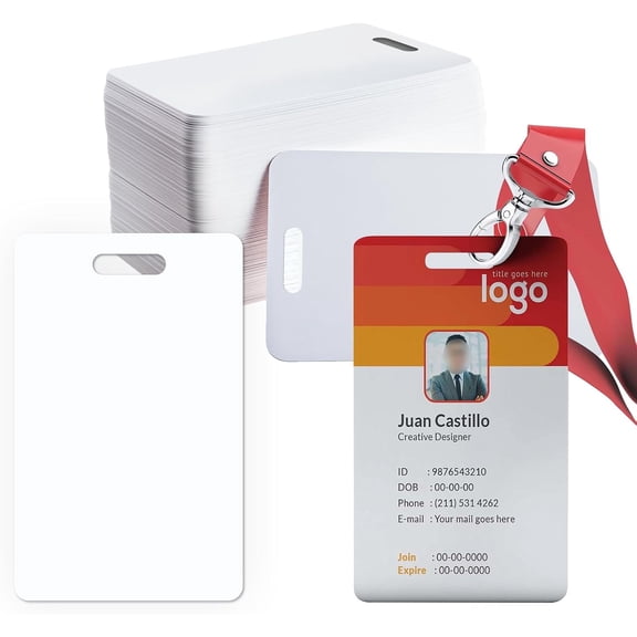 20 Pack Premium Blank PVC Cards with Slot Punch on Short Side - CR80 30mil Vertical Slot Punch Blank Credit Cards for ID Badge Card Printers - Graphic Quality PVC Cards for Business Office