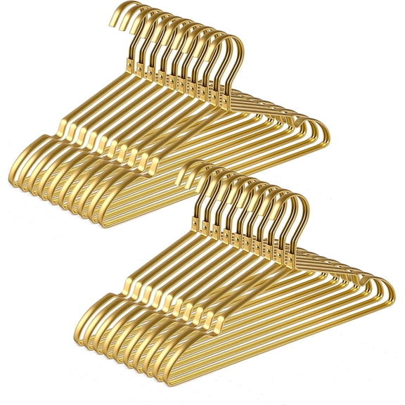 20 Pack Premium Matte Gold Aluminum Coat Hangers, 16.5 Extra Smooth & Durable Metal Shirt Dress Hanger, Light & Sturdy Metal Rack for Jacket Trouser Pant Slack