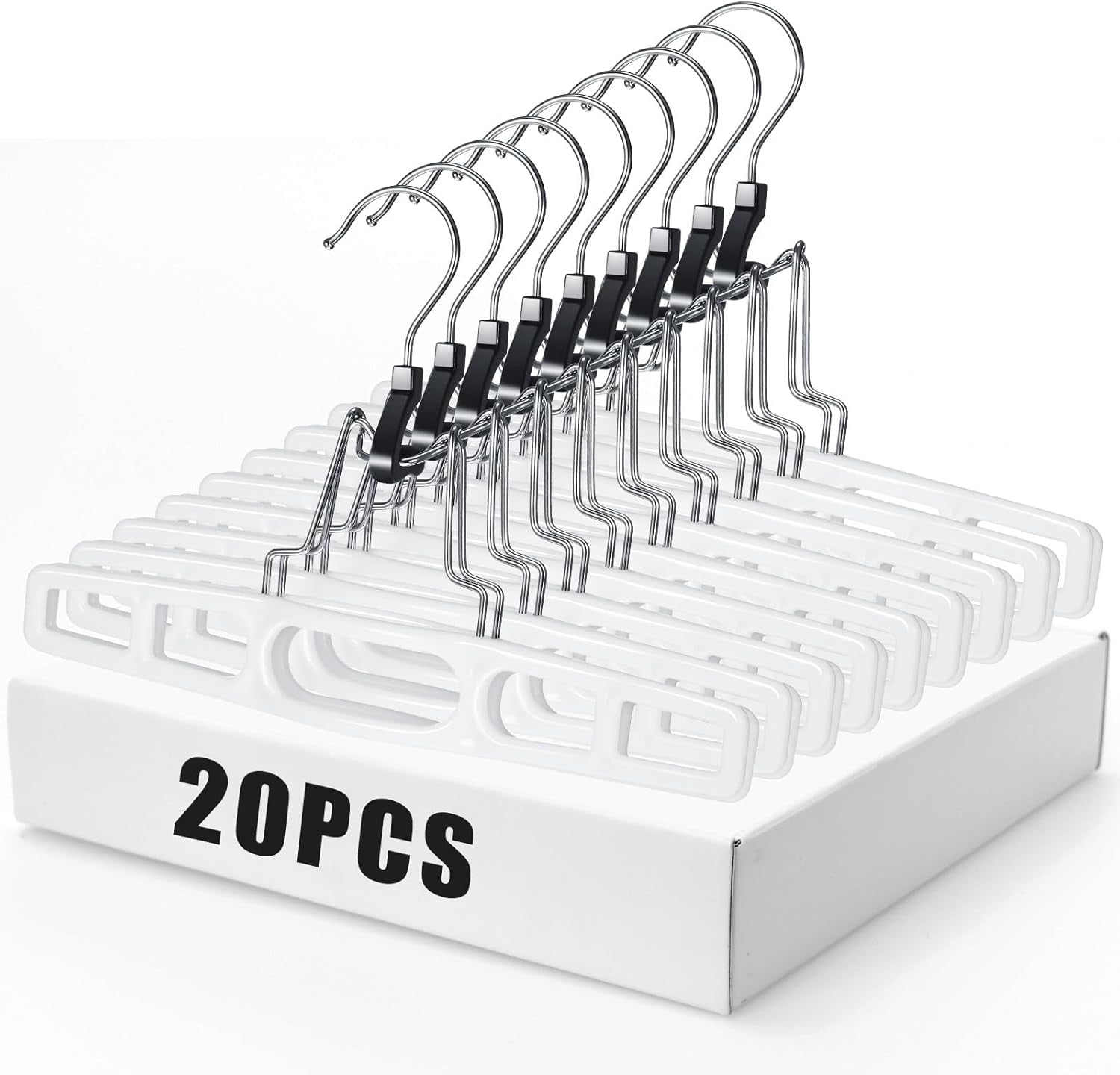 20 Pack Premium Skirt Hangers Thin Space Saving Pants Skirts Hangers Set with Clamp, Heavy Duty Locking Clasp, Multipurpose Non-Slip for Shorts, Slacks, Jeans