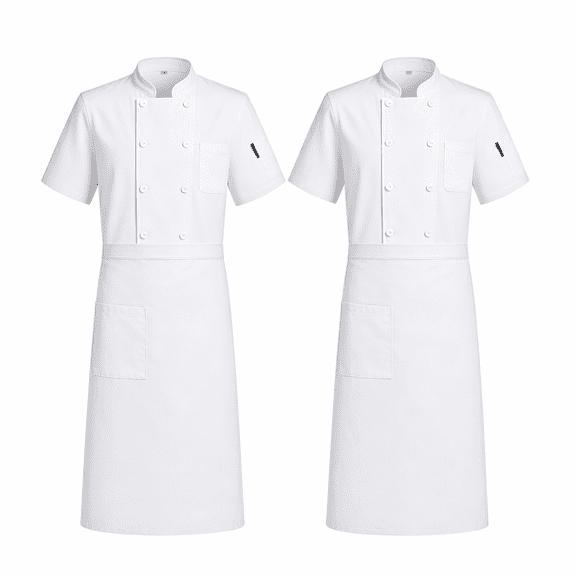 2-Pack Professional Chef Uniform Set - 6pcs Total (2 Jackets, 2 Aprons, 2 Hats), Unisex Breathable Chef Coat & Kitchen Workwear for Restaurant, Catering & Commercial Kitchen