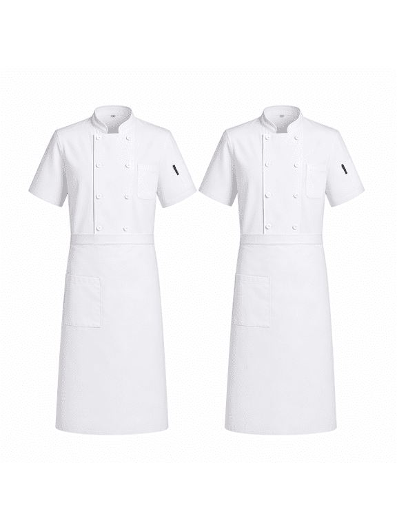 2-Pack Professional Chef Uniform Set - 6pcs Total (2 Jackets, 2 Aprons, 2 Hats), Unisex Breathable Chef Coat & Kitchen Workwear for Restaurant, Catering & Commercial Kitchen