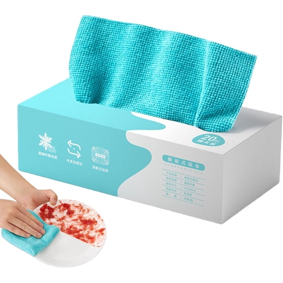 20-Pack Pull-Out Cleaning Cloths, 20x20cm Soft Absorbent Microfiber Towels in Pull Box for Kitchen, Home, and Car Care