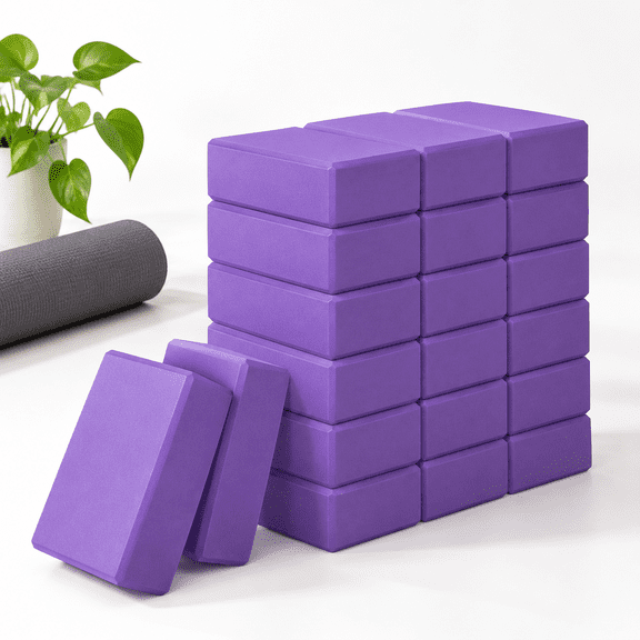 20-Pack Purple EVA Foam Yoga Blocks for Pilates, Stretching, and Fitness Exercises
