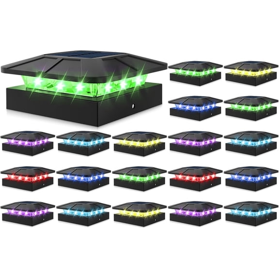20 Pack RGB Solar Post Cap Lights,4x4 Outdoor Waterproof Fence Lights with Color Changing LED, for Wood and Vinyl Post Top, for Deck Porch Railing