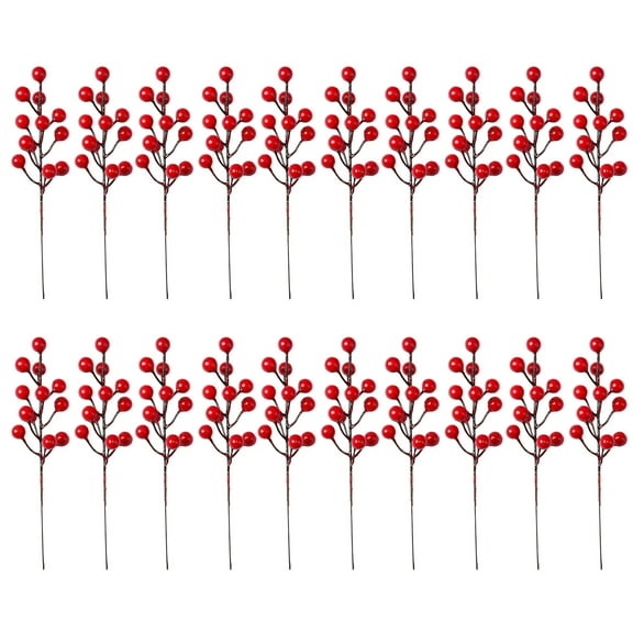 20 Pack Red Berry Stems Foam Metal Wire for Christmas Wedding Decorations