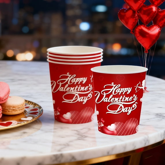20-Pack Red Disposable Drinking Cups With Valentine'S Day Graphics, Durable Party Supplies For Everyday Beverages, Holiday Celebrations, And Office Use