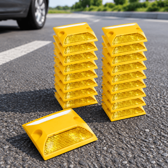 20 Pack Reflective Road Pavement and Driveway Markers, Yellow, for Driveways, Roads, and Parking Lots