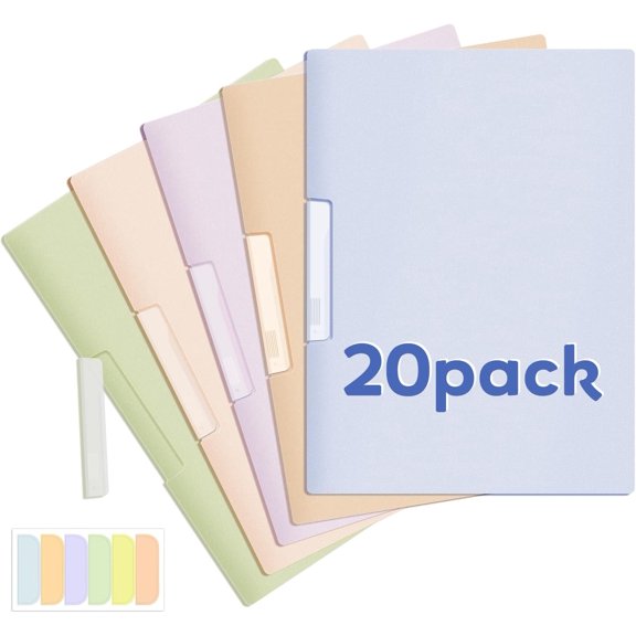 20 Pack Report Covers with Clip and Label Sticker, 9 x 12 A4 and Letter Size File Folder with Clip, 50 Sheets Capacity Presentation Folders for School Students, Recitation Activity, Morandi Colors