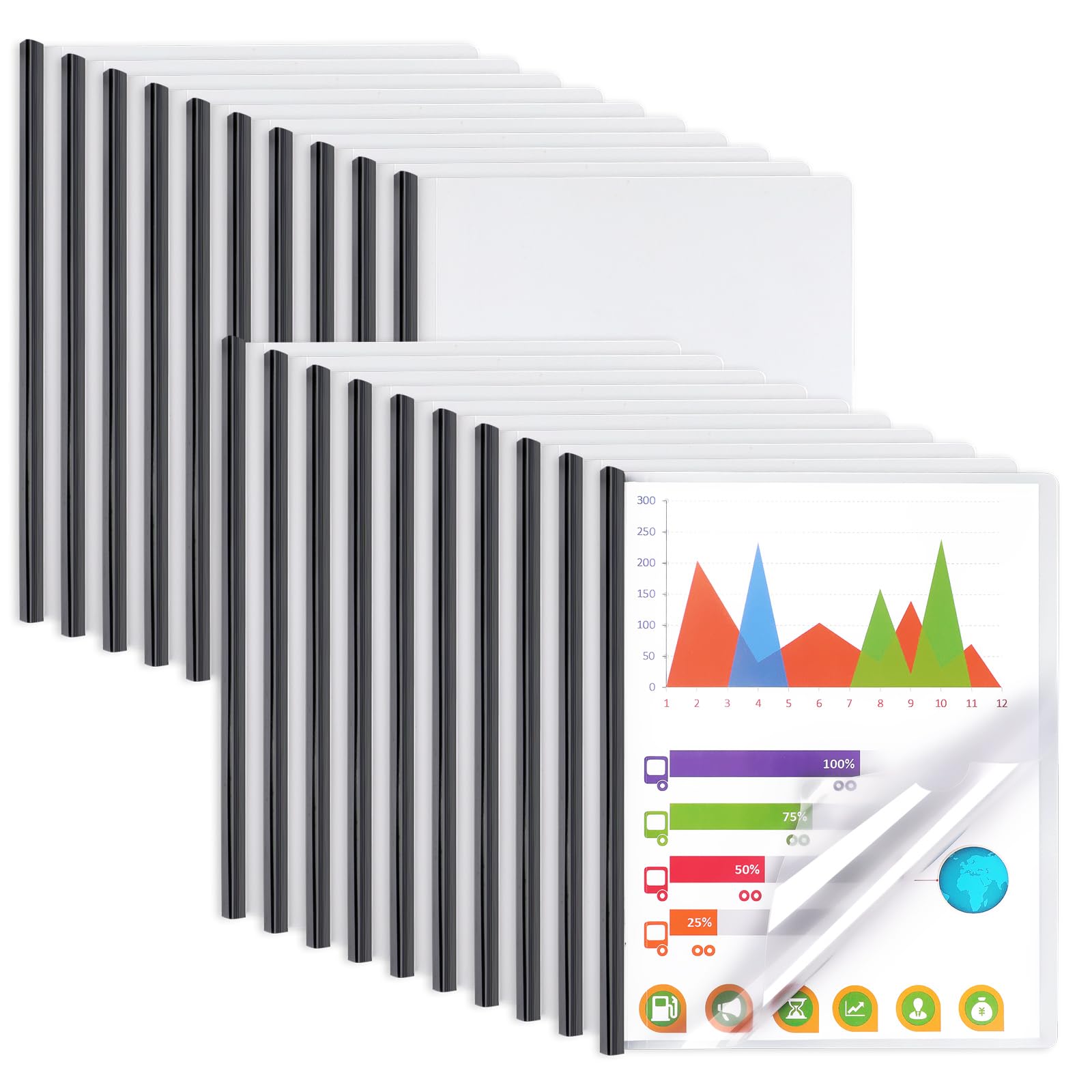 20 Pack Report Covers with Sliding Bar, Clear Report Covers for A4 and