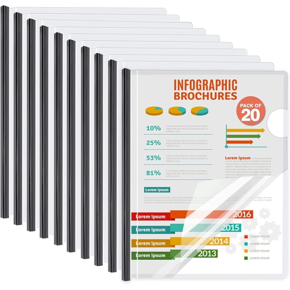 20 Pack Report Covers with Sliding Bar Clear Plastic Presentation Folders