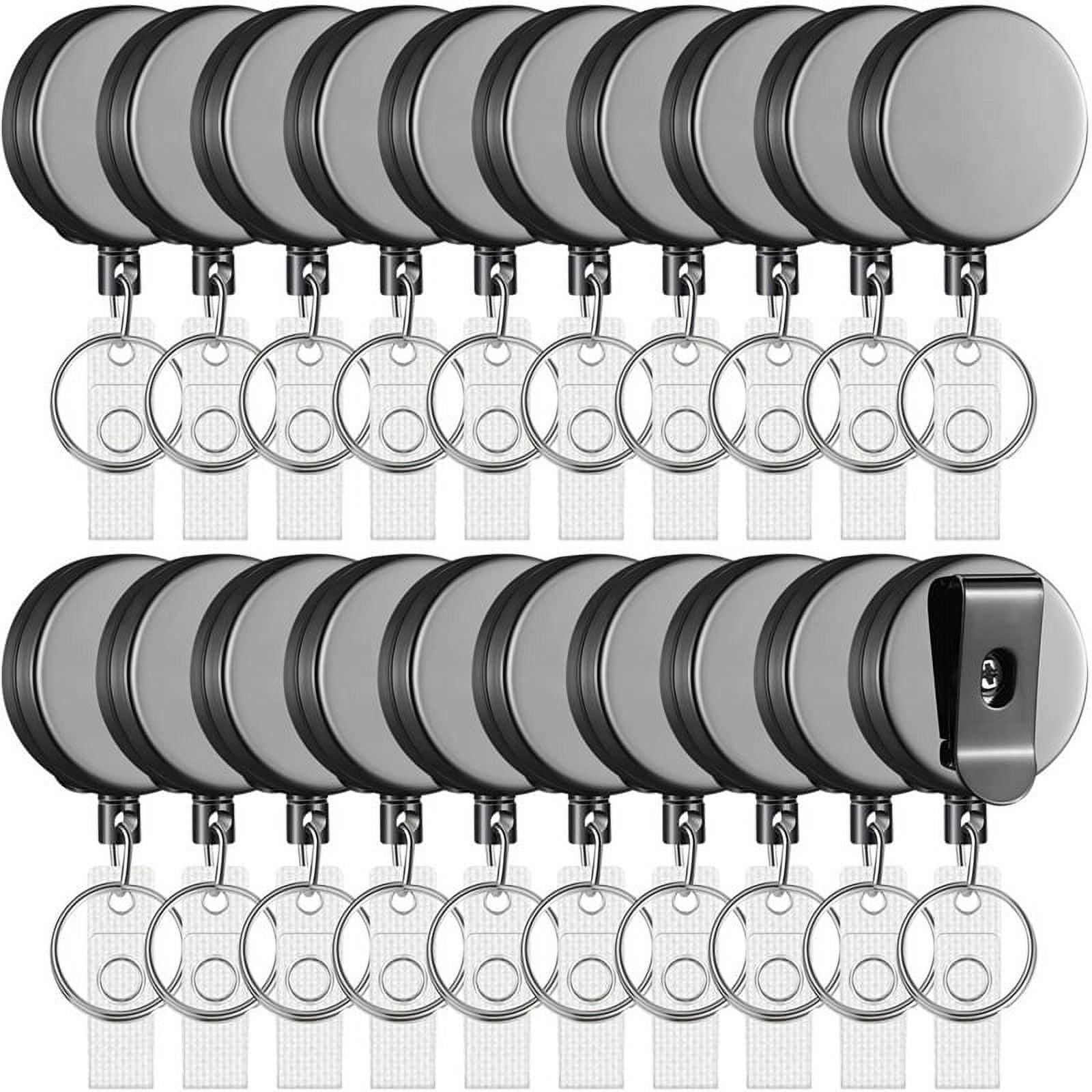 20 Pack Retractable Badge Holder Reel with Belt Clip and Key Ring, Heavy Duty ID Badge Reels for Nurses