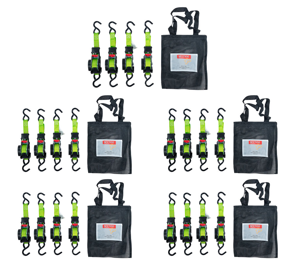 20 Pack Retractable Ratchet Tie Down Straps w/ S Hook 1,500lb Break