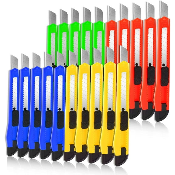 20-Pack Retractable Utility Cutter | Auto-Lock Design with 9mm Snap-off Blades Carton & Cardboard Opener for Office/Home Disposable Exacto Razor Tool