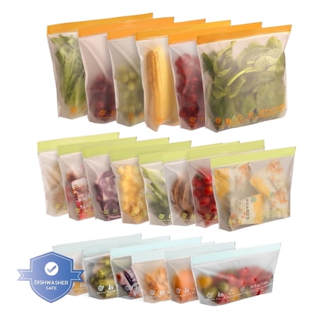 20 Pack Reusable Food Storage Bags, BPA-Free Stand up Sandwich Bags for Lunch, Fruit, Salad
