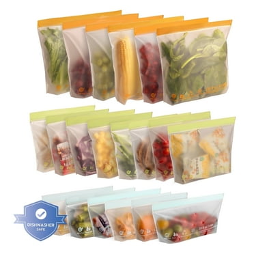 20 Pack Reusable Food Storage Bags, BPA-Free Stand up Sandwich Bags for Lunch, Fruit, Salad
