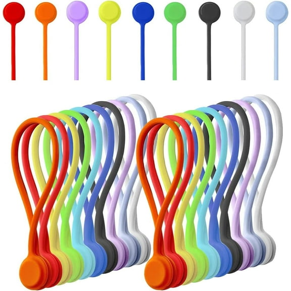 20 Pack Reusable Silicone Magnetic Cable Ties - Twist Ties for Home/Office Cord Wrap, Cable Organizer, Magnetic Cord Holder, Cable Organizer and Fridge Magnets