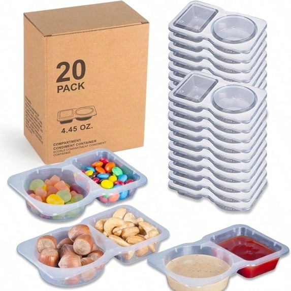 20 Pack Reusable Snack Containers With Lids Double Compartment Condiment Snack Pack Containers Microwave Portion Control Containers For Meal