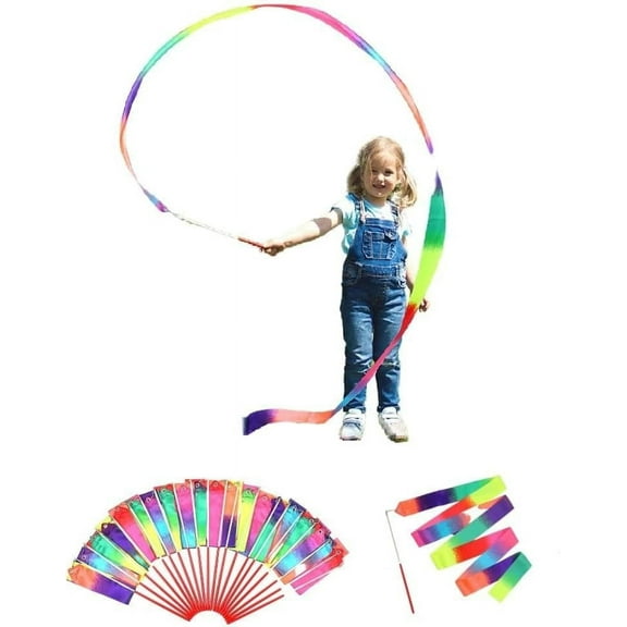 20 Pack Ribbon Dancing Wands Party Favors for Kids, Rainbow Birthday Decorations, Princess Party Supplies, Girls Party Games, Gymnastics Goody Bag Stuffers (Rainbow)