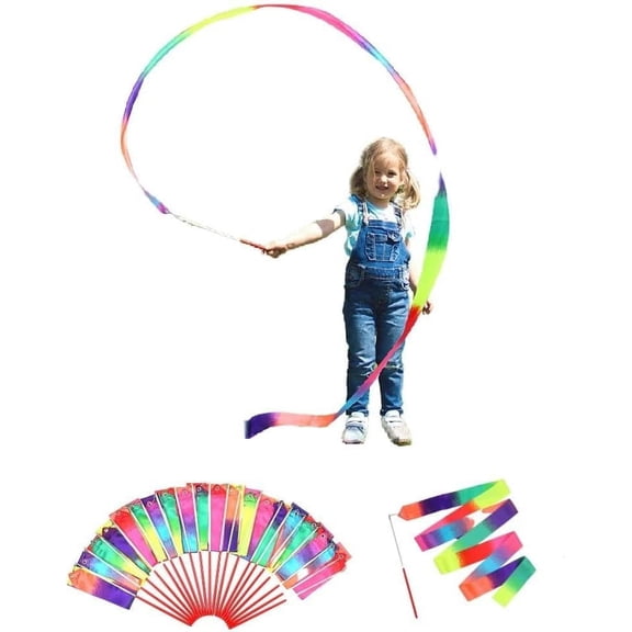 20 Pack Ribbon Dancing Wands Party Favors for Little Girls, Rainbow Birthday Decorations, Princess Party Supplies, Girls Party Games, Gymnastics Goody Bag Stuffers (Rainbow)