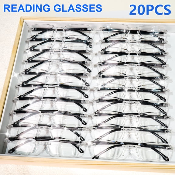 20 Pack Rimless Reading Glasses for Women and Men, Lightweight Frameless Readers, +1.00 to +4.00 Magnification, Clear Lens Eyeglasses for Everyday Reading