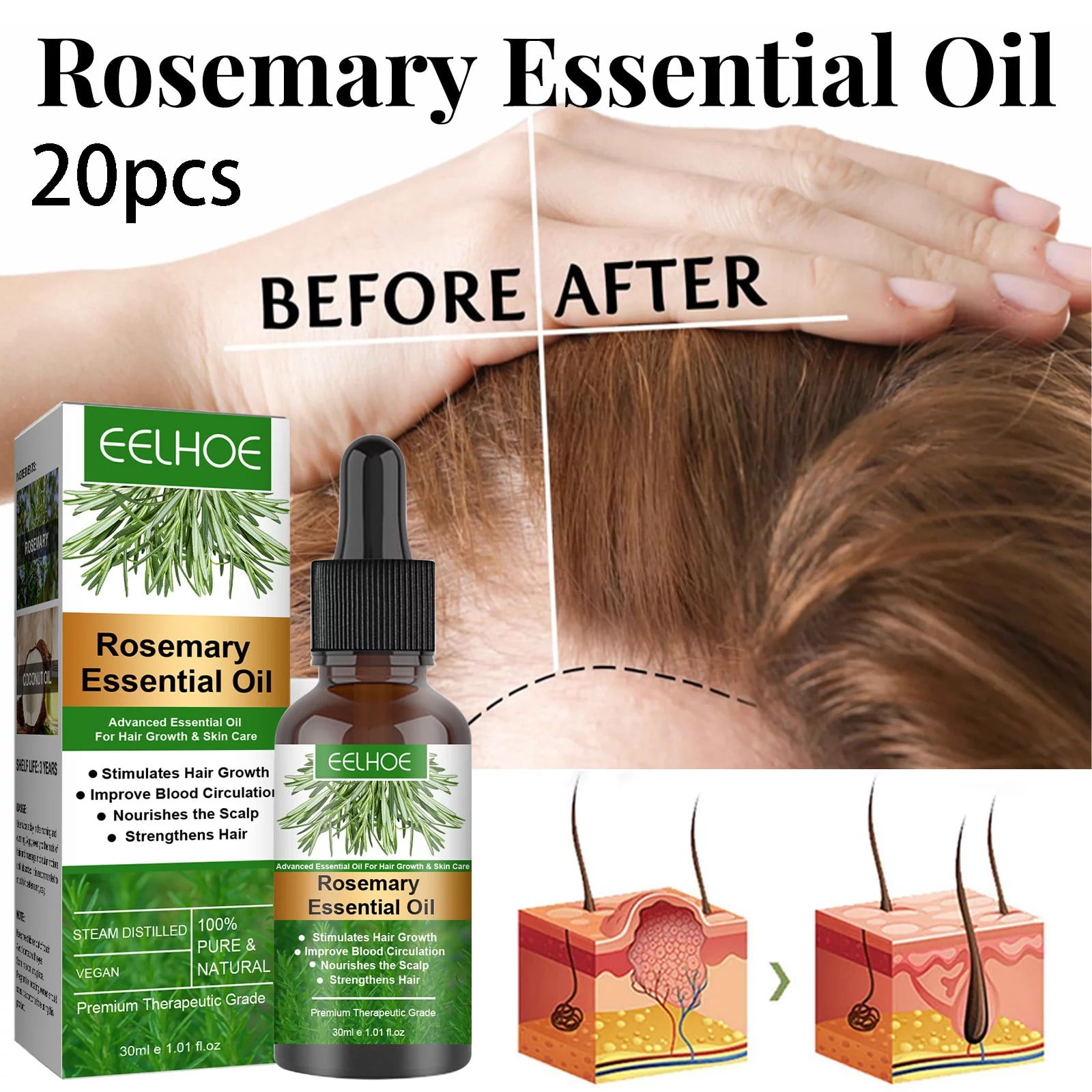 Huile de Romarin Pour Cheveux, Rosemary Oil for Hair Growth & Skin