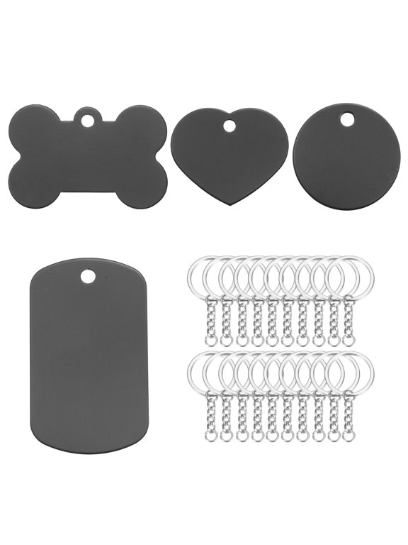 20 Pack Round Circle Key Rings with Black Classic Blank Tags & Labels