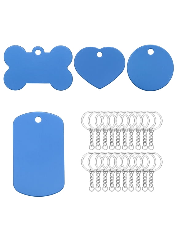 20 Pack Round Circle Key Rings with Lake Blue Classic Blank Tags & Labels
