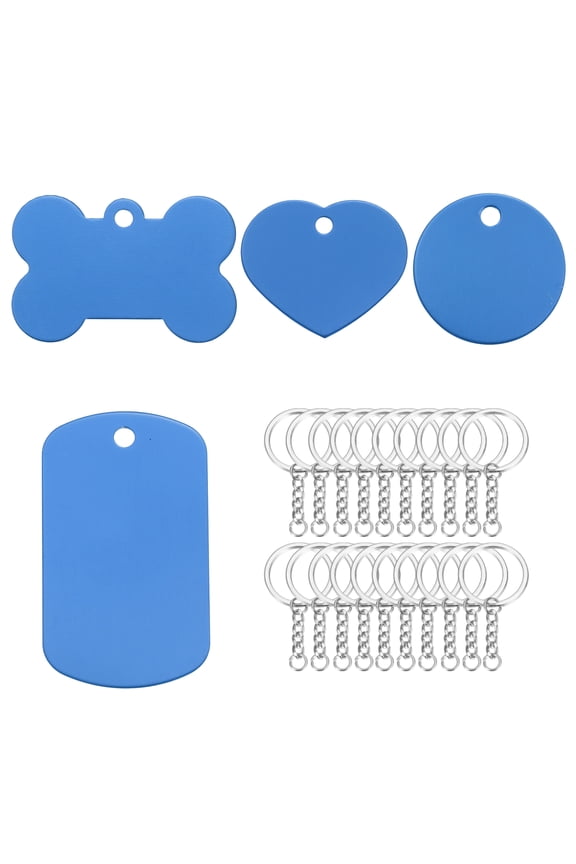 20 Pack Round Circle Key Rings with Lake Blue Classic Blank Tags & Labels