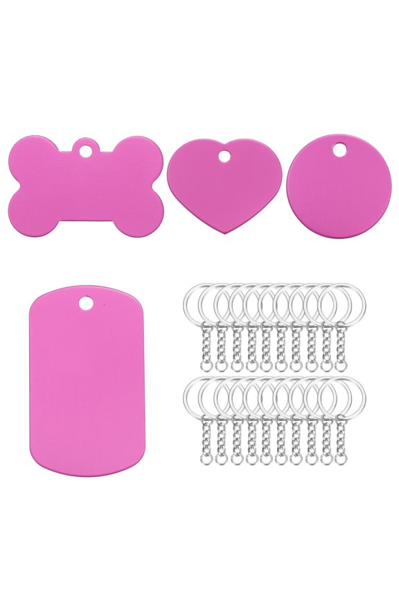 20 Pack Round Circle Key Rings with Rose Red Classic Blank Tags & Labels