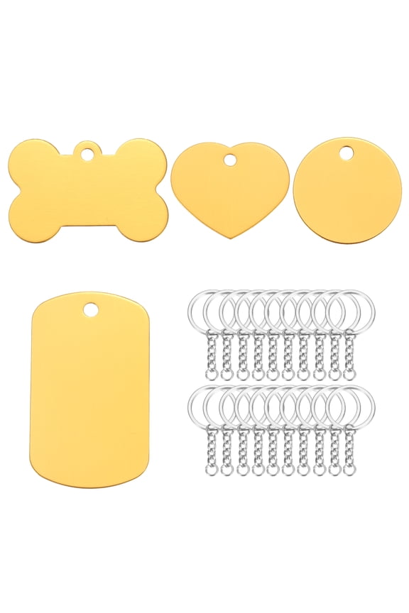 20 Pack Round Circle Key Rings with Yellow Classic Blank Tags & Labels