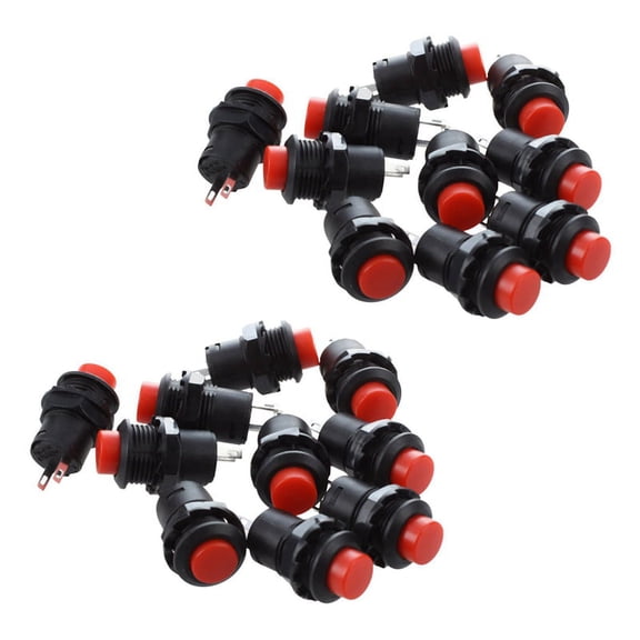 20-Pack SPST Round Red Push Button Switch, Latching Action, AC 125V 3A, For Electrical Circuits