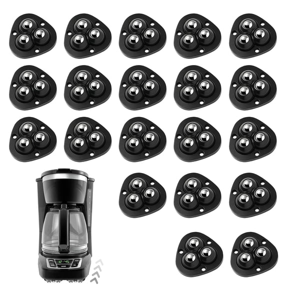 20 Pack Self Adhesive Caster Wheels 1 Inch for Furniture Mop Bucket, Load Capacity 28LBS Per Wheel, Low Profile Swivel Wheels for Small Appliance Storage Bins(Black)