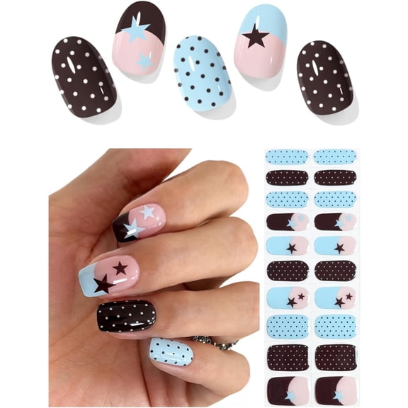 20 Pack Semi Cured Gel Nail Strips Polka Dot Stars UV Cured Nail Wraps