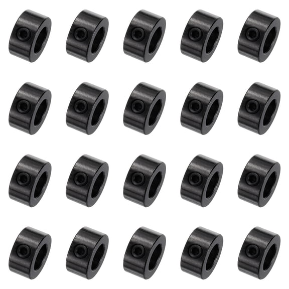 20 Pack Set Screw Collars 8mm Bore Shaft Collars, 14mm OD, 7mm Width, Drill Stop Collar, Carbon Steel, Black Oxide