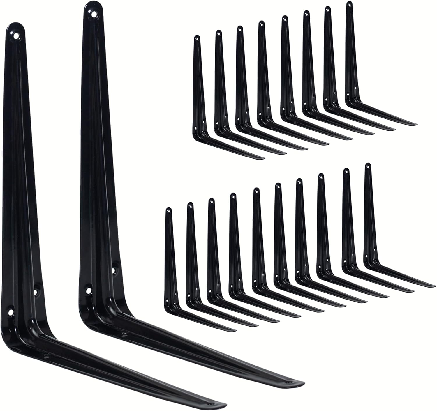 20 Pack Shelf Brackets 10 Inch, Black Metal Brackets for Shelves, L Shape Shelving Brackets (Black, 10" x 8")